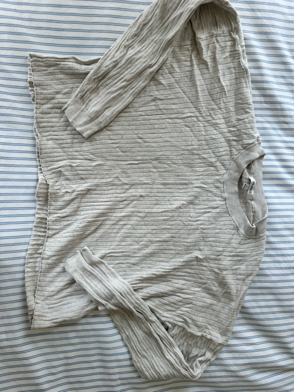 Madewell Light Gray Cropped Ribbed Crewneck Sweater